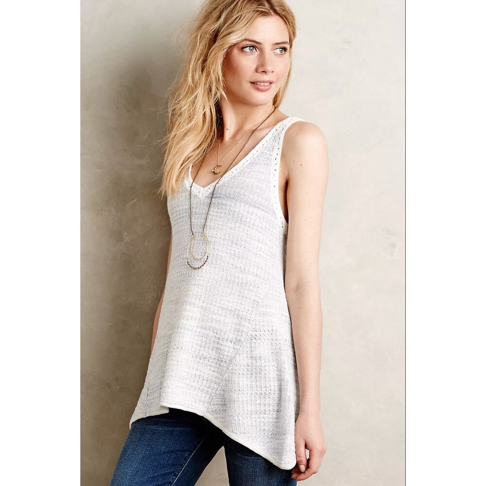 Anthropologie Moth‎ Sweater Tank Size M Spacedye Swing Top Ombre Blue Cream Knit